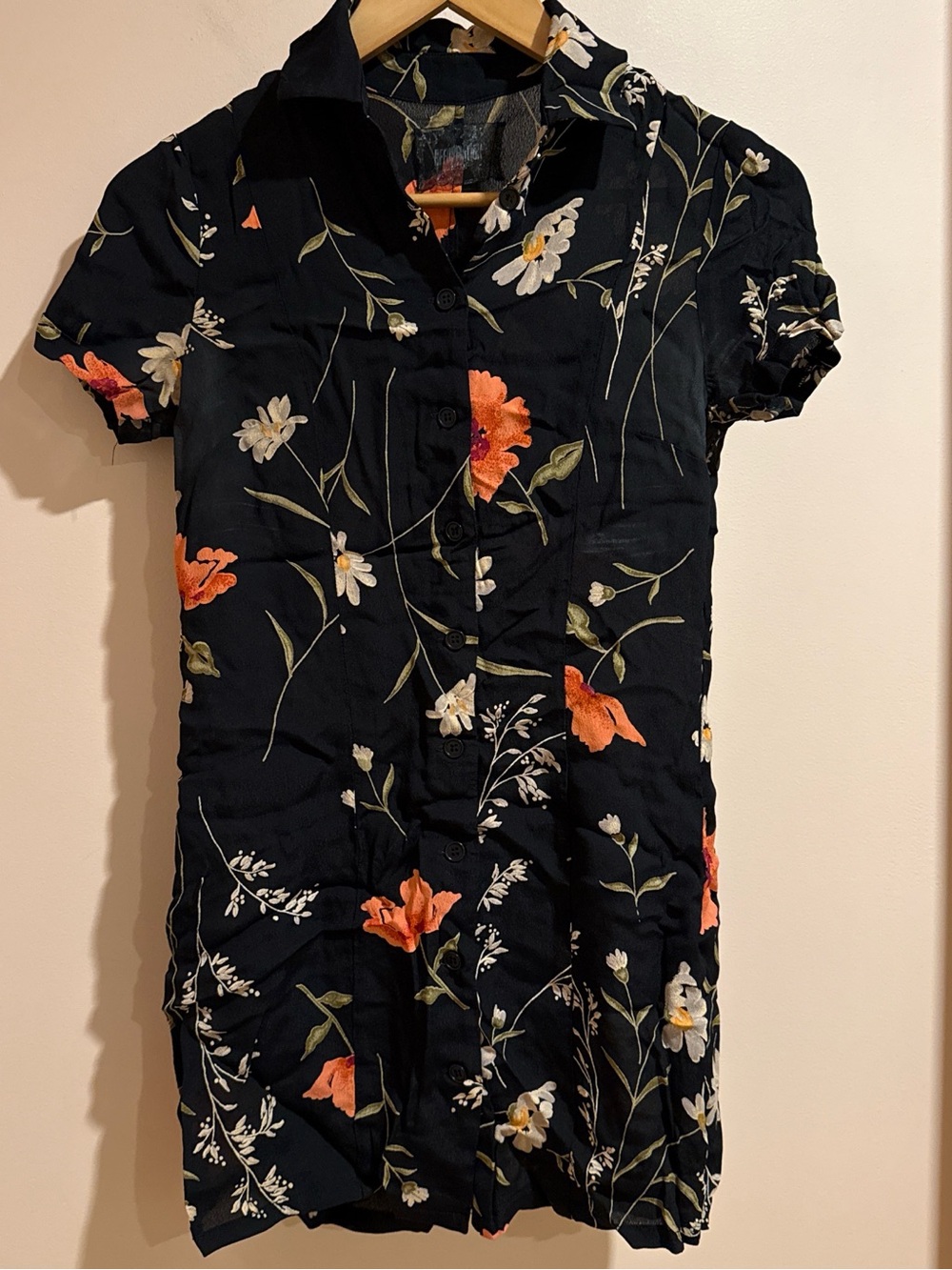 Reformation Black Floral Button-Front Short Sleeve Dress - Picture 2 of 6